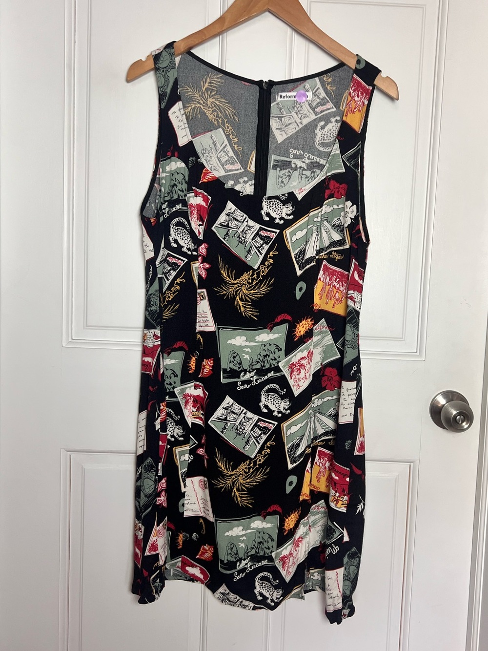 Reformation Black Multi-Print Postcard Slip Dress